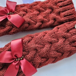 Carmine red braided mittens